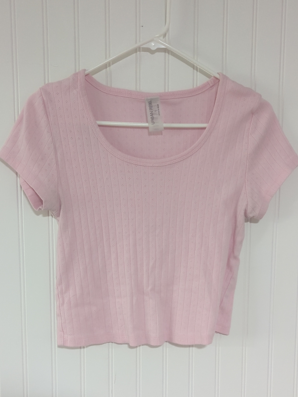 Urban Renewal Pastel Pink Ribbed Scoop Crop Tee